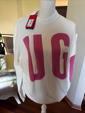 Hugo Designer Sweater with Pink Lettering - Women's Cotton Pullover